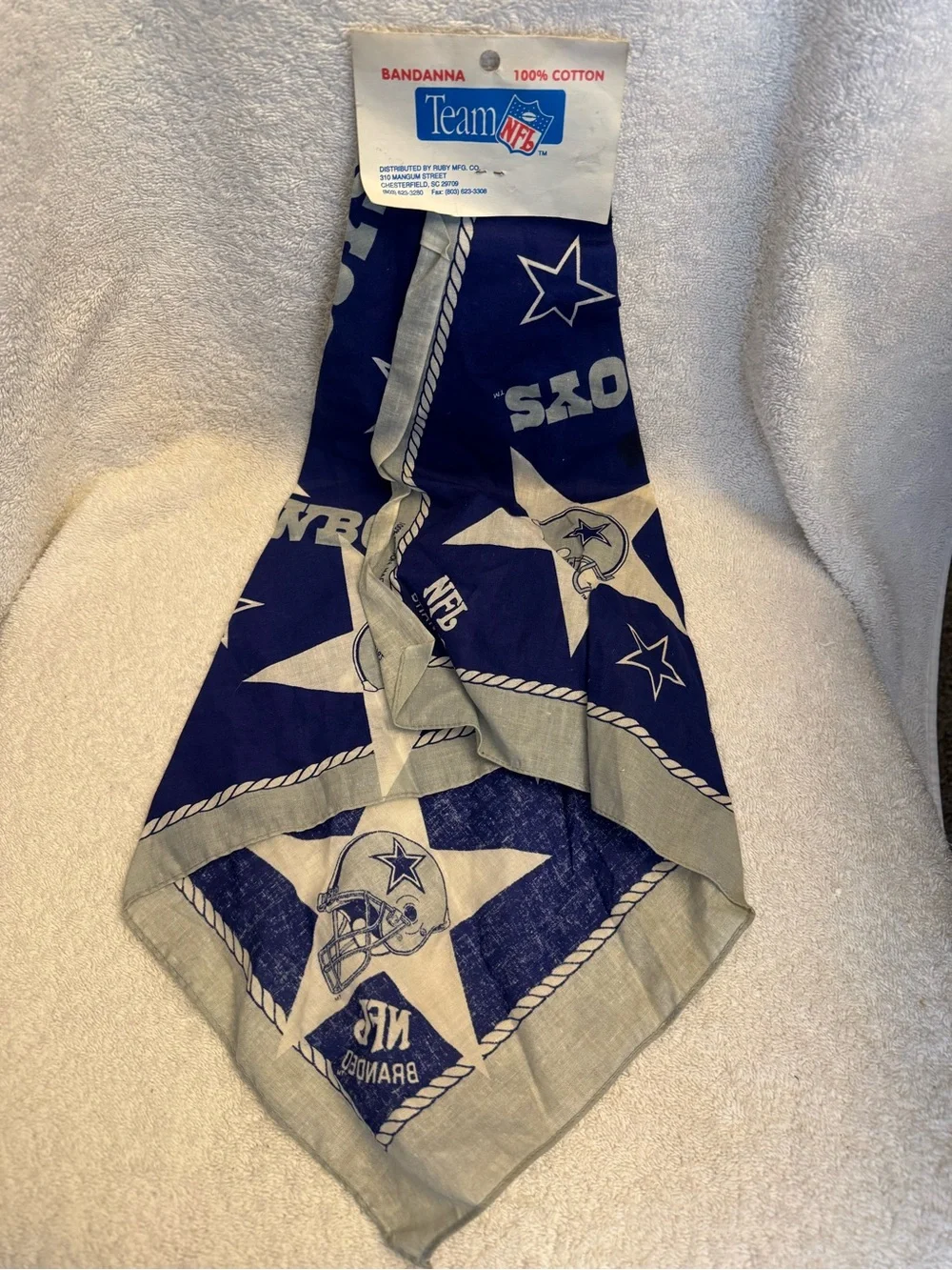 Vintage Dallas Cowboys NFL Team Bandanna New With Header Tag Blue Star Scarf